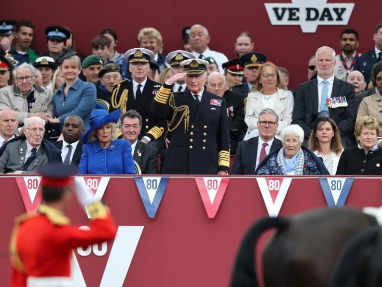 British royal family watches military parade marking start of VE Day events in London